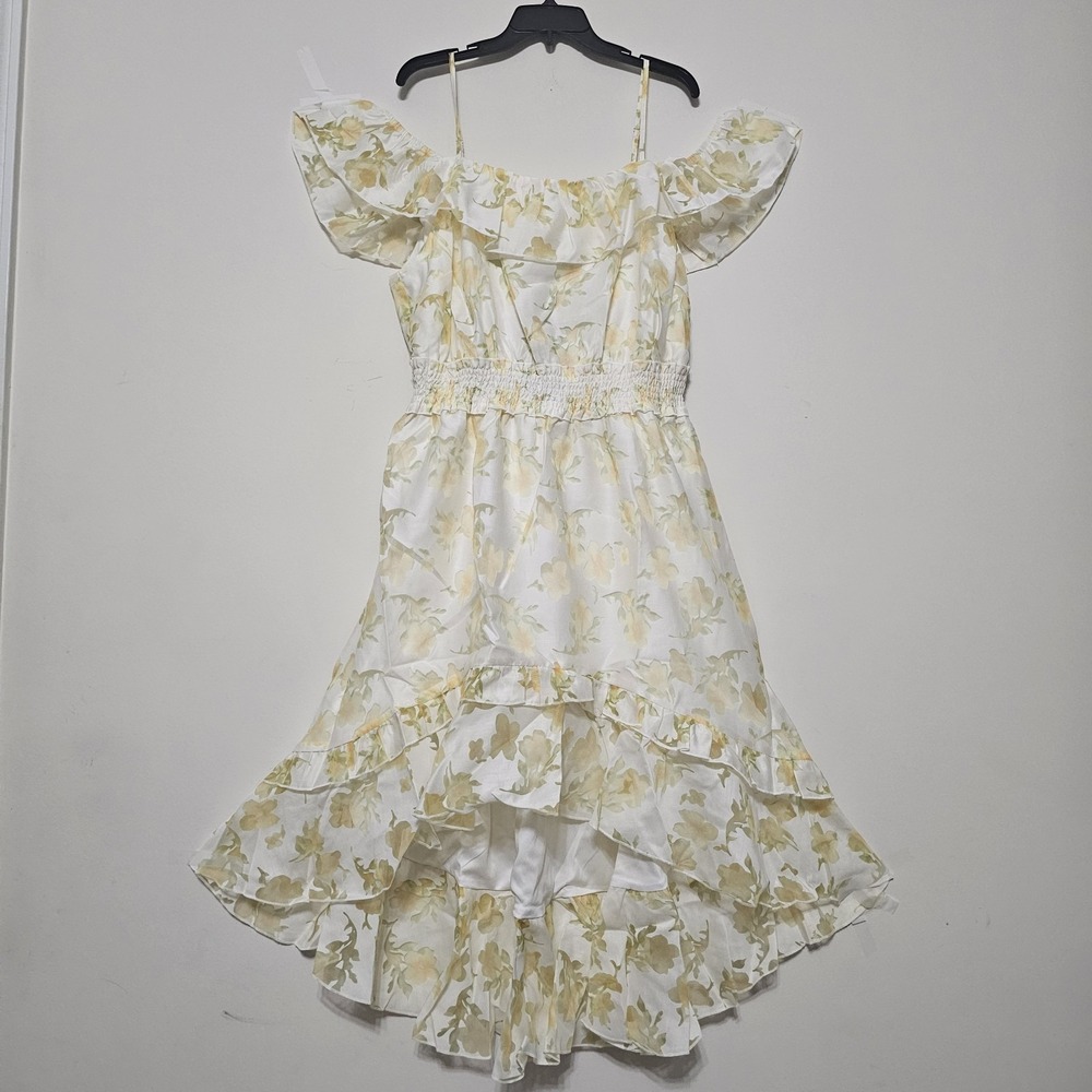 Layered‎ With Love Women's Dress Plus Size 1X Yellow Floral Off-Shoulder Hi-Low